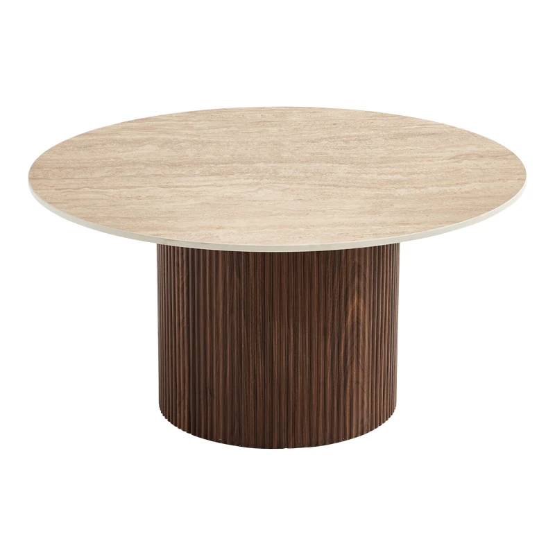Sikulu pakoworld mdf walnut table - beige travertine finish D80x40cm