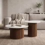 Coffee table Skerta pakoworld set of 2 pieces white sintered stone mdf walnut base