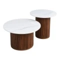 Coffee table Skerta pakoworld set of 2 pieces white sintered stone mdf walnut base