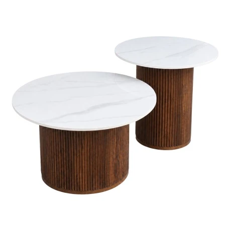 Coffee table Skerta pakoworld set of 2 pieces white sintered stone mdf walnut base