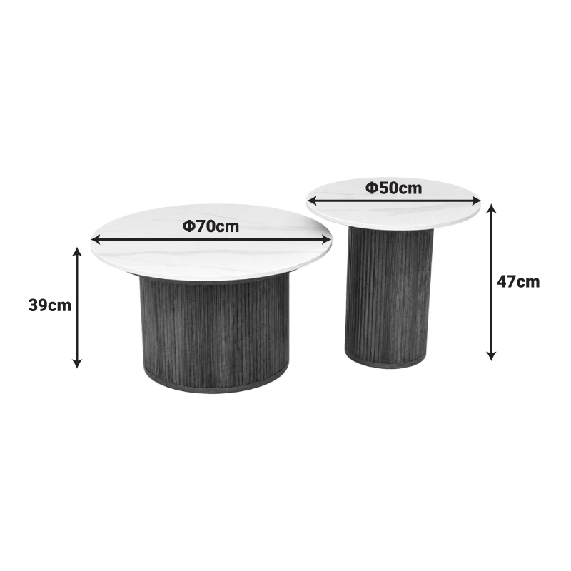 Coffee table Skerta pakoworld set of 2 pieces white sintered stone mdf walnut base