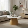 Coffee table Soleire Inart white marble sintered stone D70x40cm