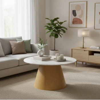 Coffee table Soleire Inart white marble sintered stone-metal base D70x41.5cm