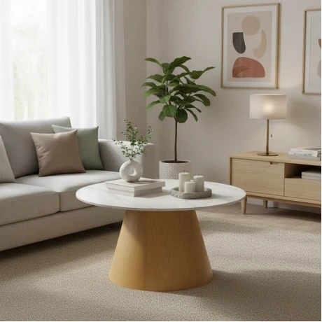 Coffee table Soleire Inart white marble sintered stone-metal base D70x41.5cm