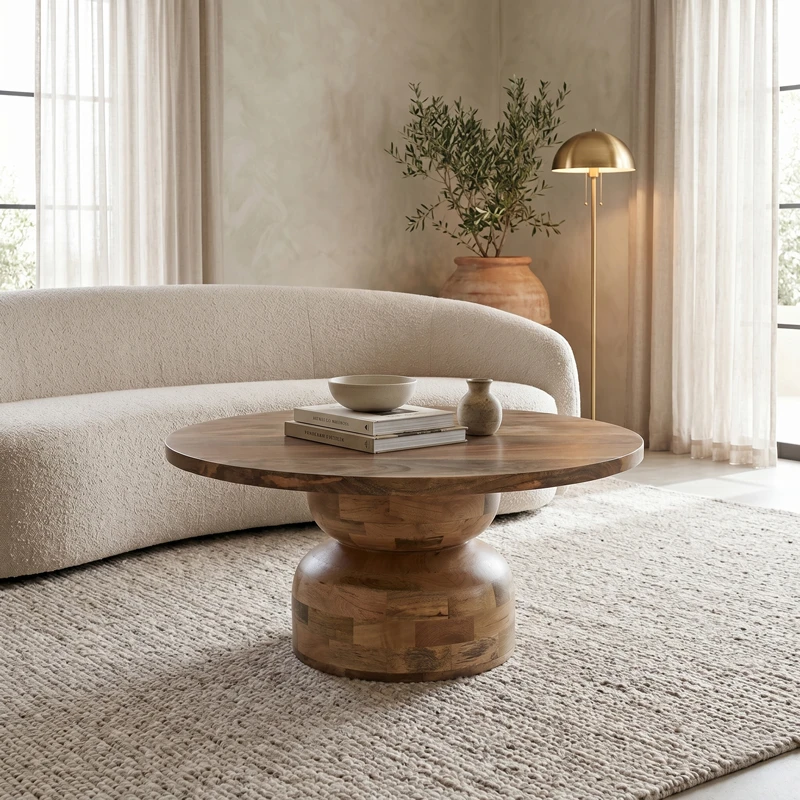 Table Zoulen pakoworld natural color walnut mango wood Φ80x40cm