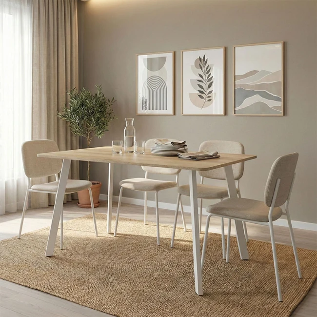 Τραπέζι Squaro pakoworld sonoma mdf με λευκά μεταλλικά πόδια 120x70x75εκ