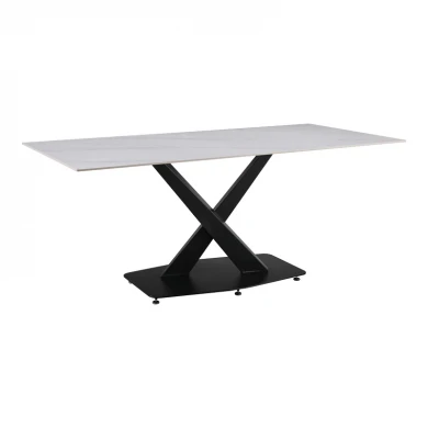 Kitchen table Tafel pakoworld sintered white stone with black metal legs 180x90x76cm