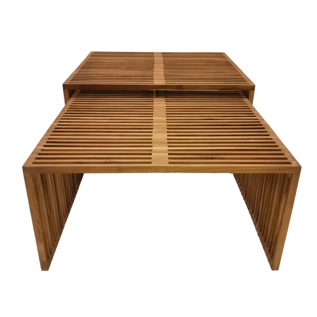 Tinnie I pakoworld table set of 2 teak wood in a natural shade