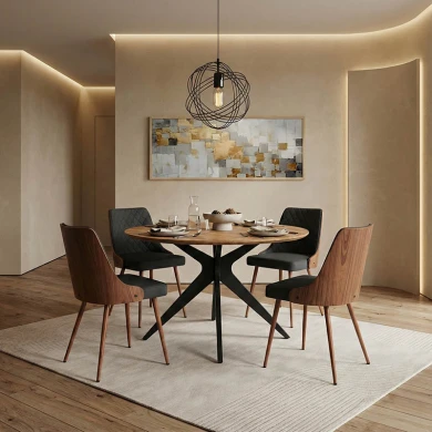 Toda pakoworld mdf table in sonoma shade with black metal legs Φ120x75cm