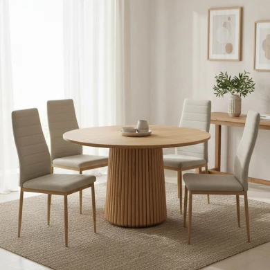 Τραπέζι Tully pakoworld μασίφ ξύλο ακακίας σε φυσική απόχρωση Φ120x75εκ