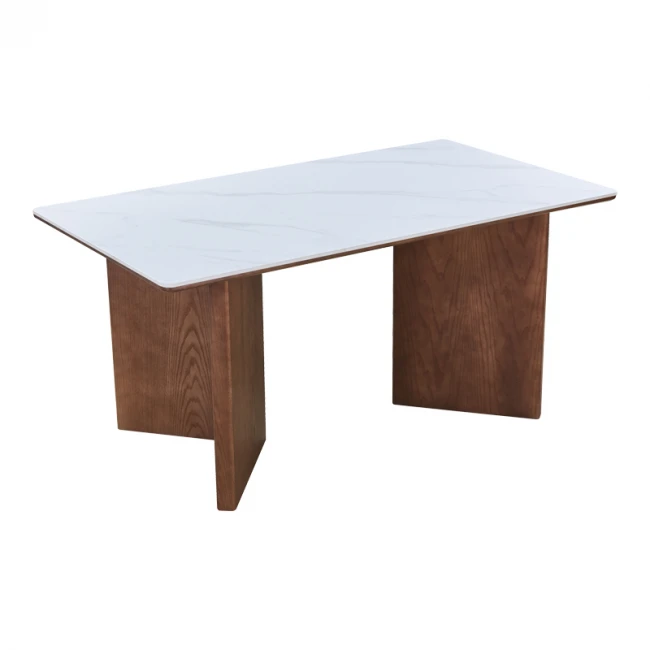 Τραπέζι Versy pakoworld sintered stone-mdf σε λευκό μαρμάρου με καρυδί βάση 160x90x75εκ