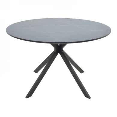 Τραπέζι Xuson pakoworld mdf σε μαύρο όψης μαρμάρου με πόδι μαύρο μέταλλο Φ120x75εκ