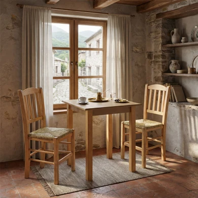 Τραπέζι Zolenio pakoworld μασίφ ξύλο οξιάς με επιφάνεια mdf λούστρο καρυδί 60x60x76εκ