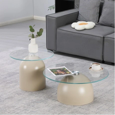 Coffee tables Barel pakoworld set of 2 cappuccino metal- clear glass