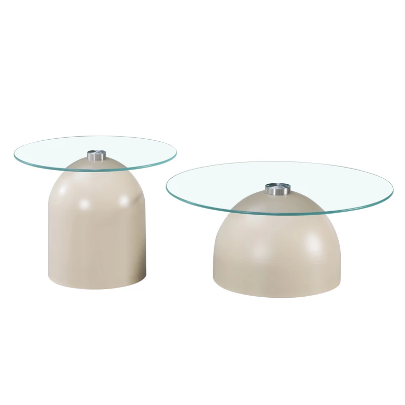 Coffee tables Barel pakoworld set of 2 cappuccino metal- clear glass