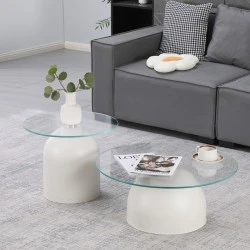 Coffee tables Barel pakoworld set of 2 white metal- clear glass