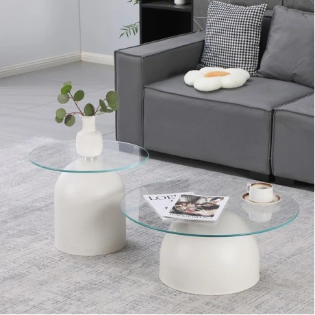 Coffee tables Barel pakoworld set of 2 white metal- clear glass