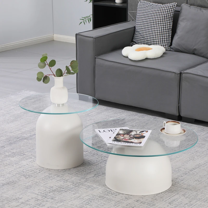 Coffee tables Barel pakoworld set of 2 white metal- clear glass
