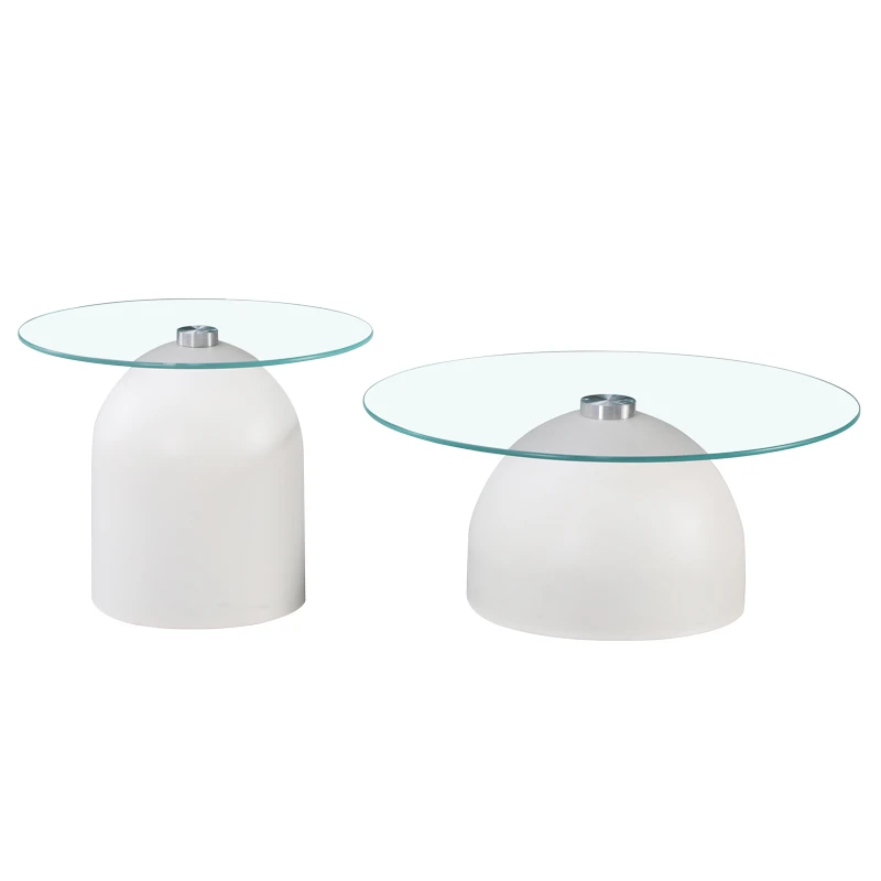 Coffee tables Barel pakoworld set of 2 white metal- clear glass