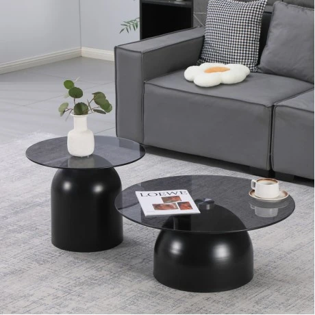 Coffee tables Barel pakoworld set of 2 black metal-black smoke glass