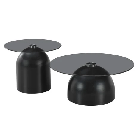 Coffee tables Barel pakoworld set of 2 black metal-black smoke glass