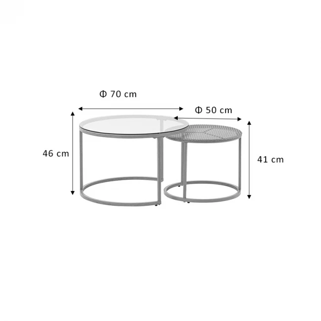 Τραπέζια σαλονιού Beatrice pakoworld σετ 2τεμ γυαλί-φυσικό rattan-φυσικό μέταλλο