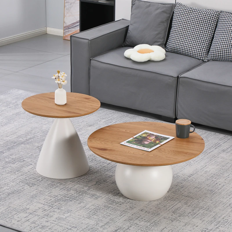 Coffee tables Caple pakoworld set of 2 white metal- mdf in natural shade