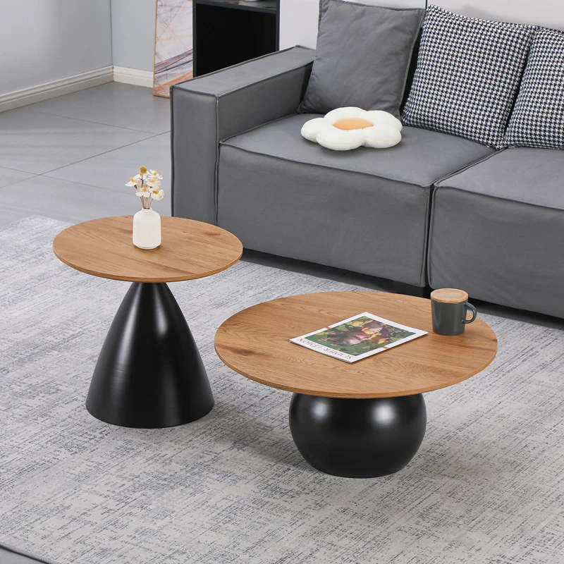 Coffee tables Caple pakoworld set of 2 black metal- mdf in natural shade