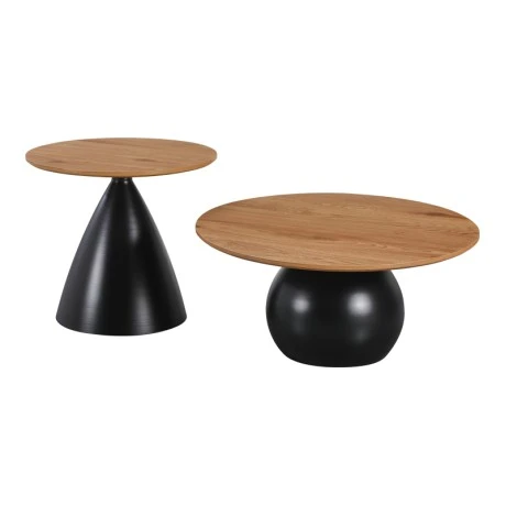 Coffee tables Caple pakoworld set of 2 black metal- mdf in natural shade