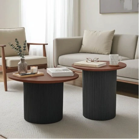 Dovel pakoworld mdf coffee table set of 2 walnut-black metal