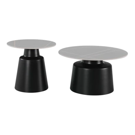 Coffee tables Dualis pakoworld set of 2 pieces black metal-sintered stone in grey marble look color
