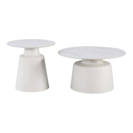 Coffee tables Dualis pakoworld set of 2 pieces metal-sintered stone in white marble