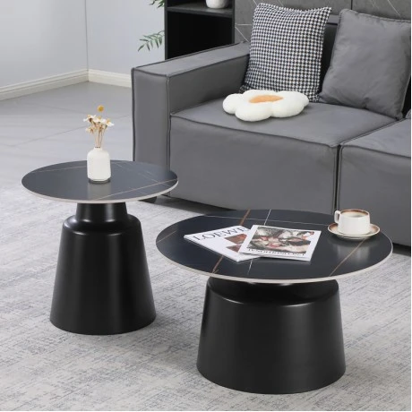Coffee tables Dualis pakoworld set of 2 pieces metal-sintered stone in black marble look