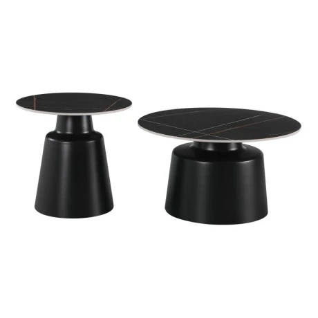 Coffee tables Dualis pakoworld set of 2 pieces metal-sintered stone in black marble look