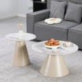 Duoma pakoworld coffee tables set of 2, cappuccino metal - travertine with marble effect