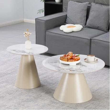 Duoma pakoworld coffee tables set of 2, cappuccino metal - travertine with marble effect