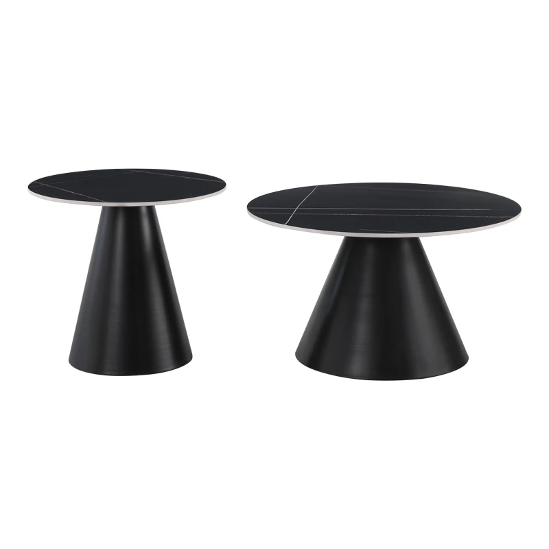 Duoma pakoworld coffee tables set of 2 black metal - black marble
