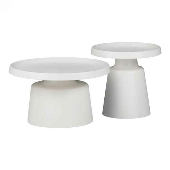Coffee table Ginoze Inart 2 pieces set in white color metal