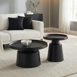 Coffee table Ginoze Inart 2 pieces set black color metal