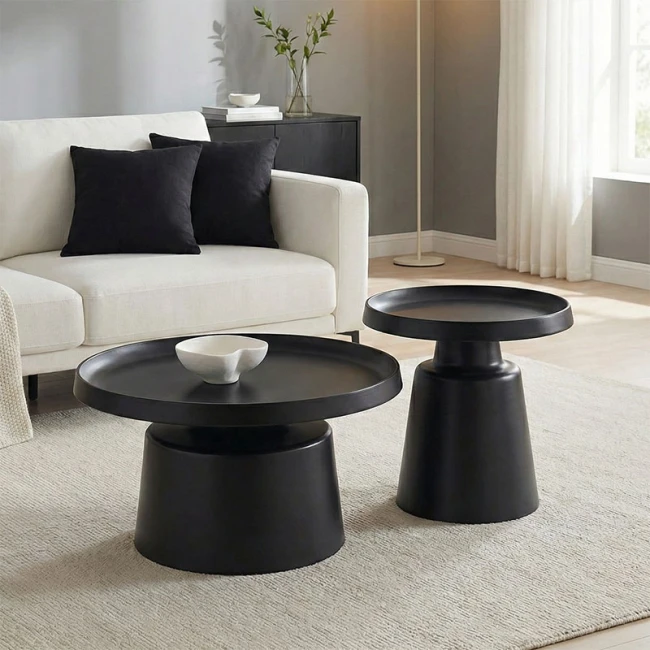 Coffee table Ginoze Inart 2 pieces set black color metal