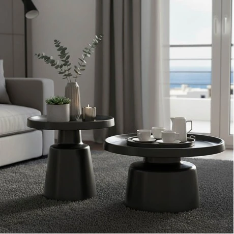 Coffee table Ginoze pakoworld 2 pieces set in black color metal