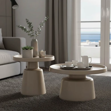 Τραπέζια σαλονιού Ginoze pakoworld σετ 2τεμ μέταλλο σε απόχρωση cappuccino