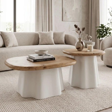 Coffee tables Loberta pakoworld set 2 pcs fir wood in natural shade with white