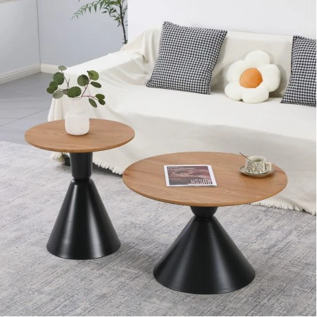 Obsidian pakoworld coffee tables set of 2 black metal- mdf in natural shade