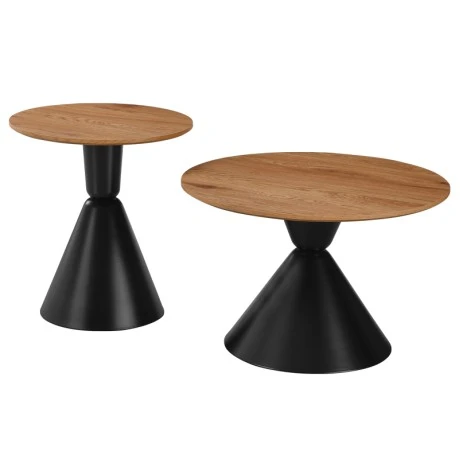 Obsidian pakoworld coffee tables set of 2 black metal- mdf in natural shade