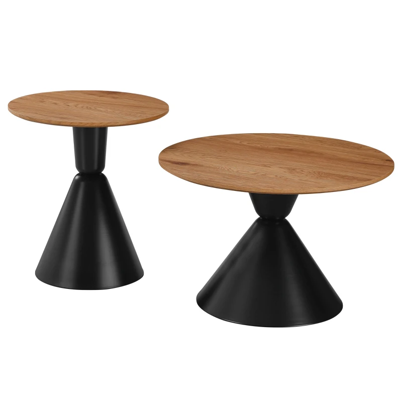 Obsidian pakoworld coffee tables set of 2 black metal- mdf in natural shade