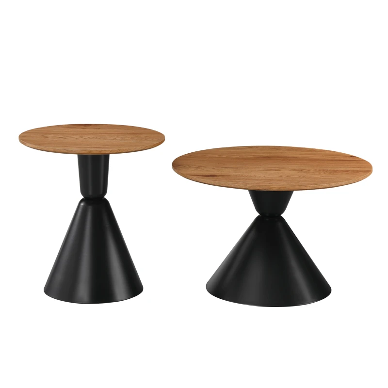 Obsidian pakoworld coffee tables set of 2 black metal- mdf in natural shade