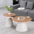 Parquet pakoworld coffee tables set of 2 white metal- mdf in natural shade