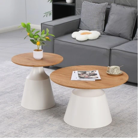 Parquet pakoworld coffee tables set of 2 white metal- mdf in natural shade