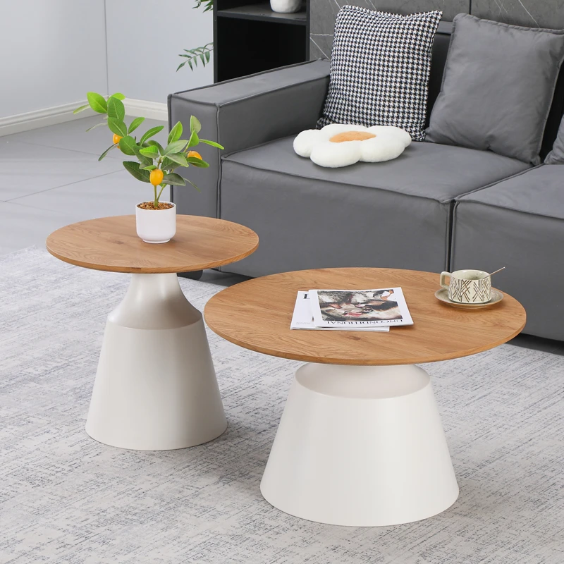 Parquet pakoworld coffee tables set of 2 white metal- mdf in natural shade